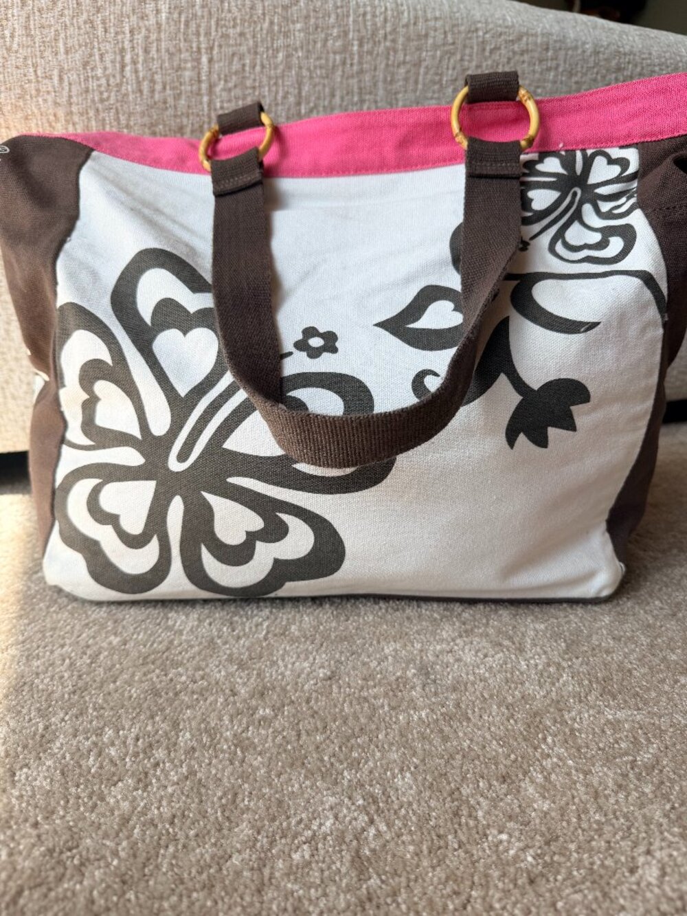 Vintage Ron Jon Surf Shop Pink & Brown Canvas Beach Tote